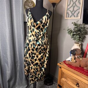 PrettyLittleThing Gold, Green and Black Leopard Midi Dress